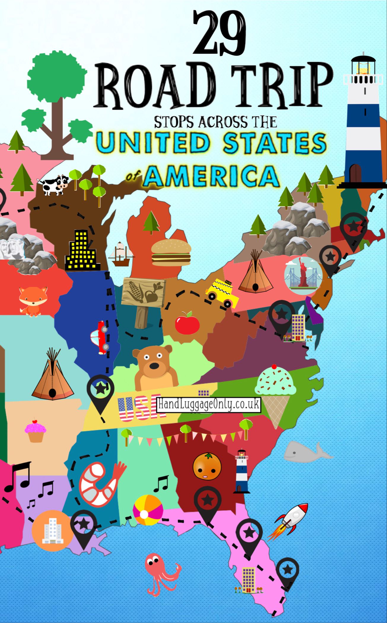 The Ultimate Road Trip Map Of Things To Do In The USA - Hand Luggage 