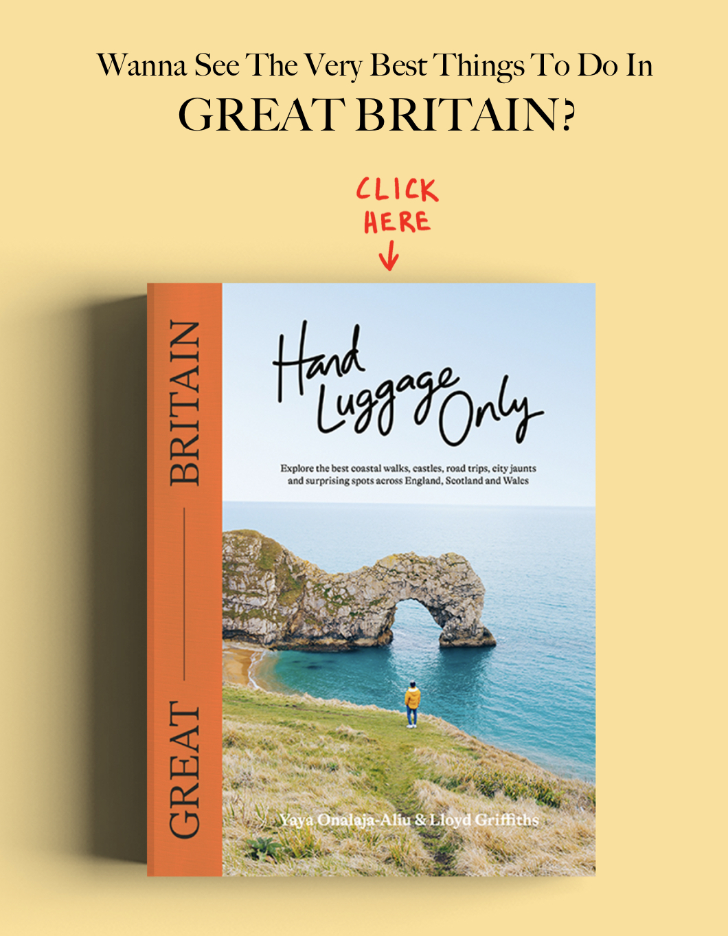 Banner de anúncio de livro de viagens apenas para bagagem de mão na Grã-Bretanha
